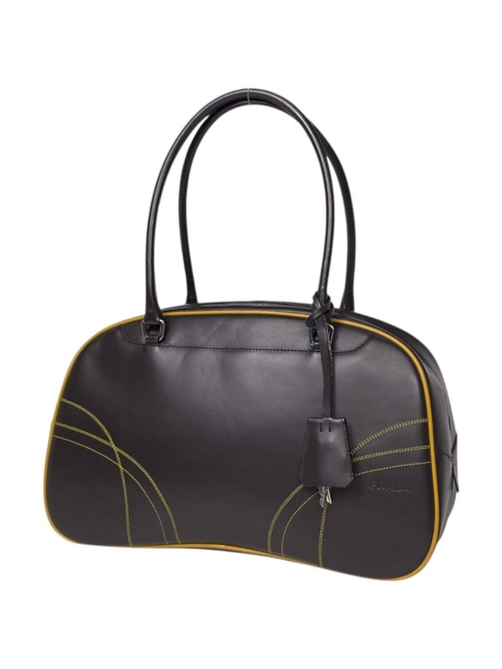 Prada Shoulder Bag Logo Leather Brown
